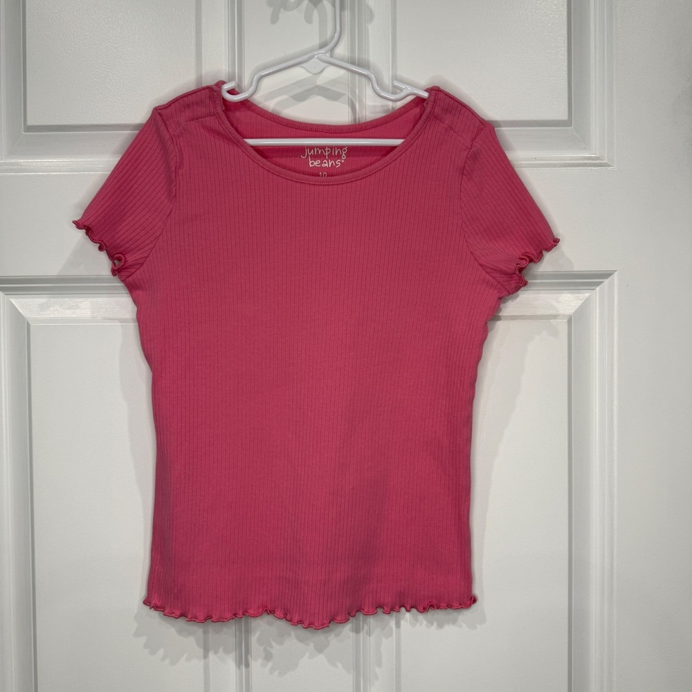 Jumping Beans Adaptive Pink Ribbed Lettuce Edge Short Sleeve‎ Top Kids Size 10